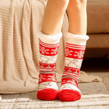 (Snow Sheep) Christmas Slipper Socks Faux Fleece Lining Mens Ladies Kids Family Gripper Soles