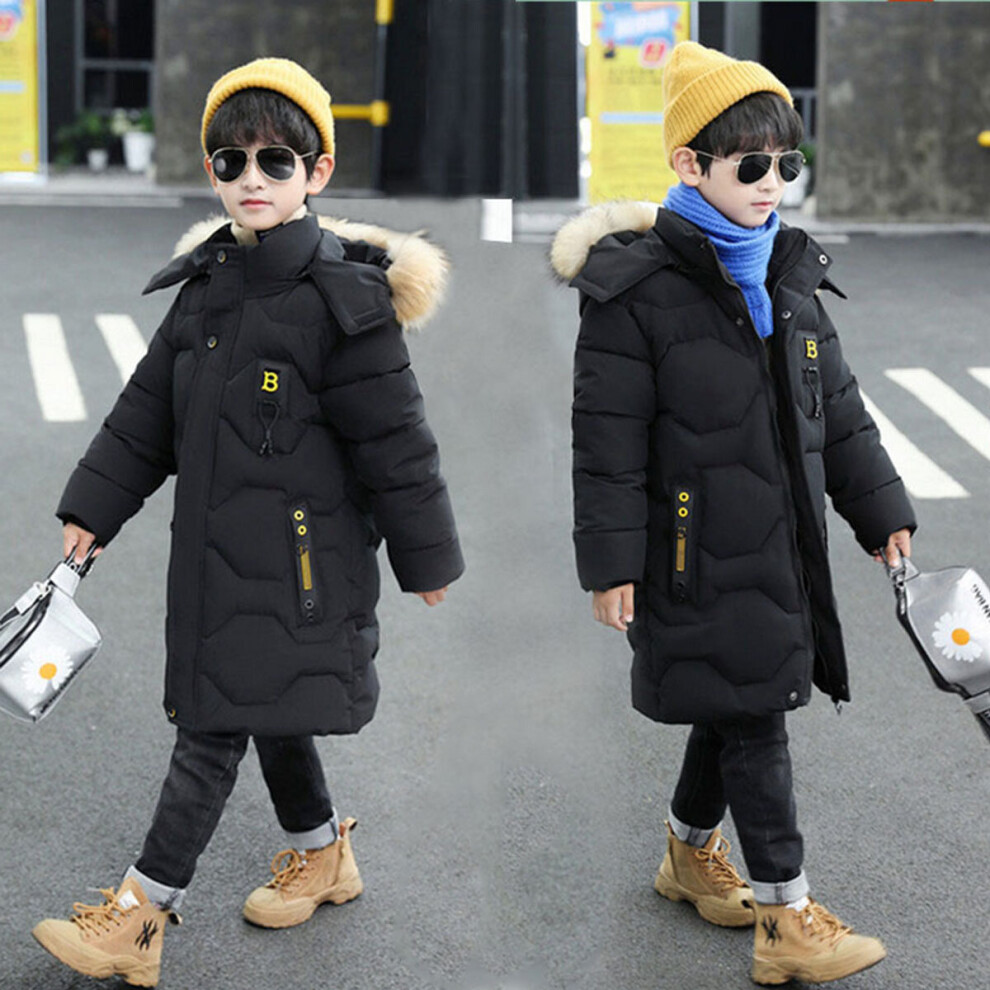 (Black, 9-10 Years) Boys Hooded Kids Coat Jacket Parka Winter Outwear