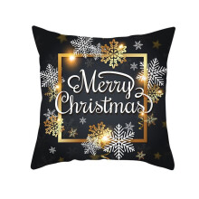 (Merry) 18" Merry Christmas Cushion Cover Home Decor Xmas Throw Pillow Case Black Gold