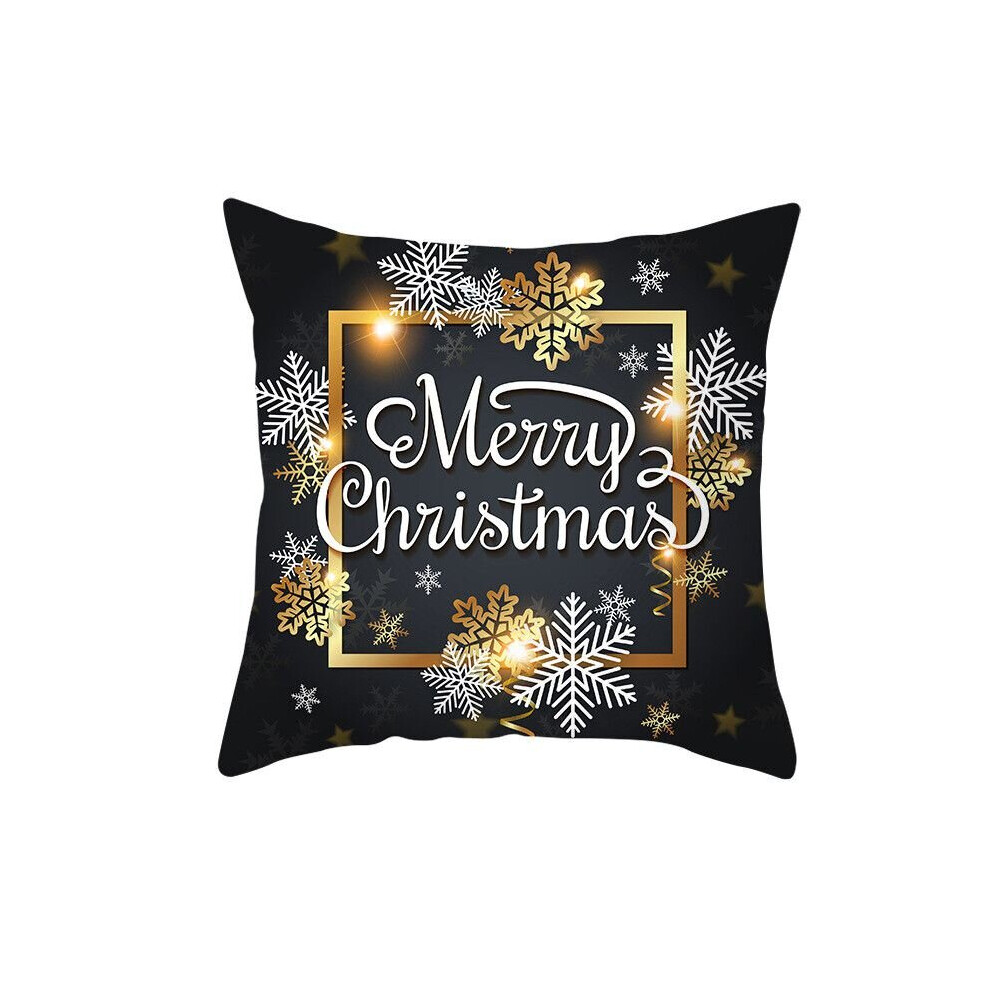 (Merry) 18" Merry Christmas Cushion Cover Home Decor Xmas Throw Pillow Case Black/Gold