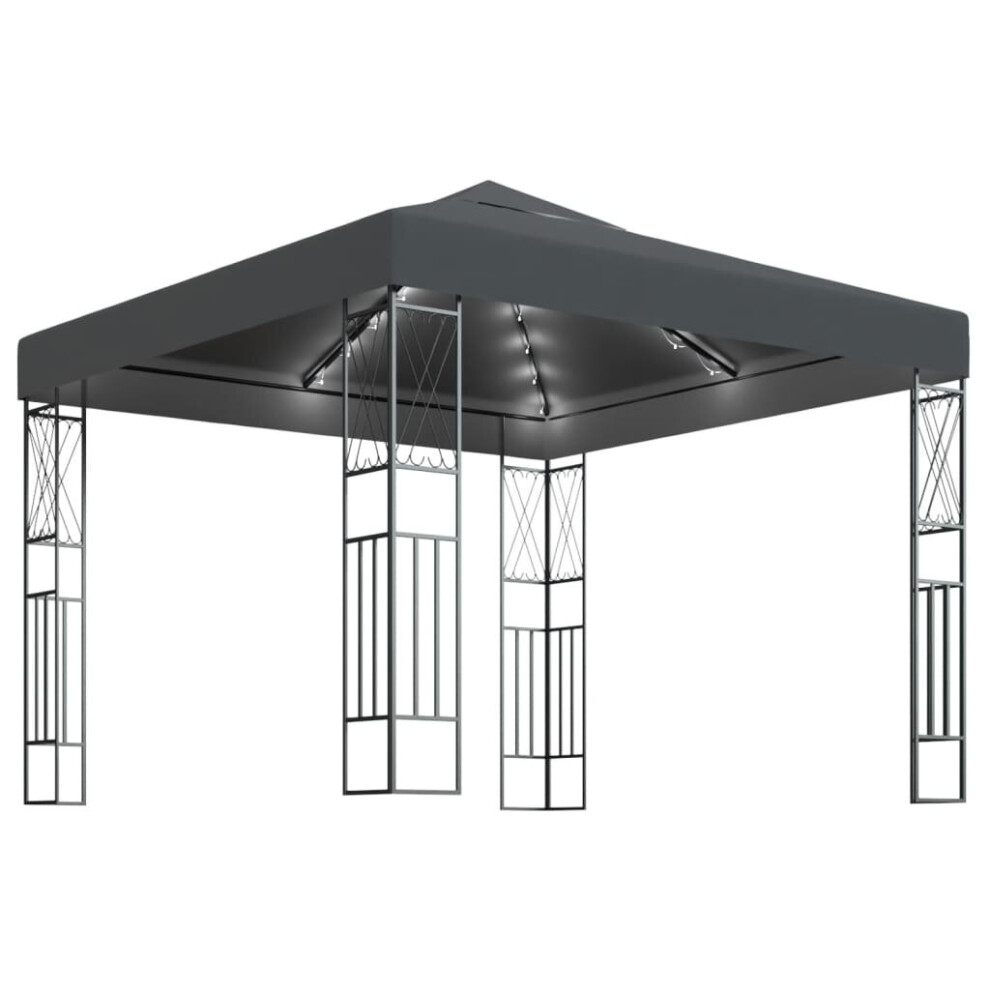 Vidaxl Gazebo With Led String Lights 3X3 M Fabric Outdoor Sunshade Anthracite