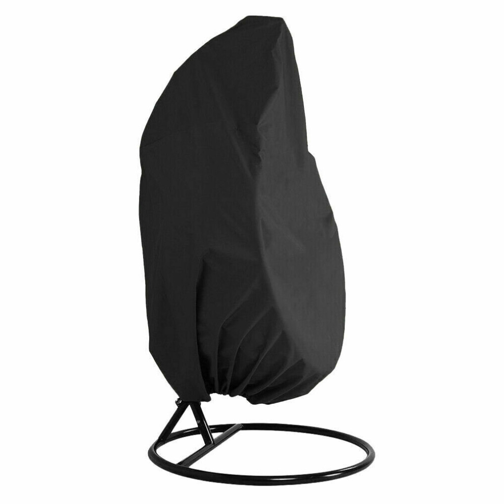 (Black, 1Seater-190*115cm/75*45in) Outdoor Hanging Swing Chair Cover Waterproof Rattan Egg Seat Garden Furniture