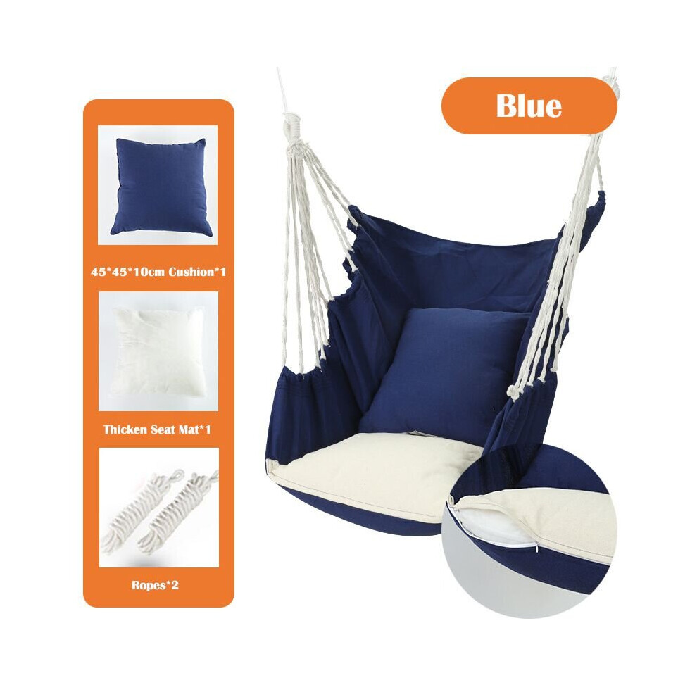 (Blue) Hammock Chair Patio Porch Yard Tree Hanging Air Swing Seat Rope Chair Outdoor