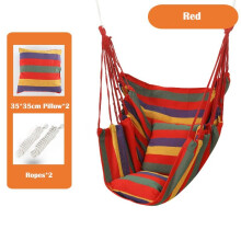 (Red Chair + 2 x Pillow) Hanging Rope Chair Swing Hammock Outdoor Porch Patio Yard Seat W/ 2 Pillows