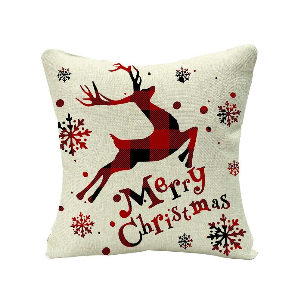 (Jump) Christmas Cushion Cover Pillow Case Linen Xmas Sofa Home Decor Reindeer Snow