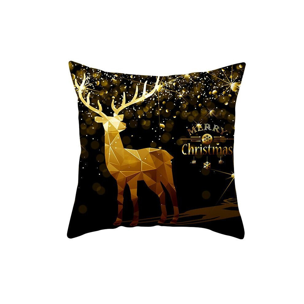 ( Deer) 18" Merry Christmas Cushion Cover Home Decor Xmas Throw Pillow Case Gold/Black