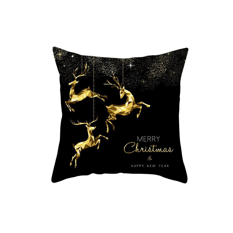 (Reindeer) 18" Merry Christmas Cushion Cover Home Decor Xmas Throw Pillow Case Black/Gold