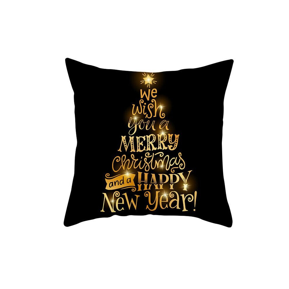 (We) 18" Merry Christmas Cushion Cover Home Decor Xmas Throw Pillow Case Black/Gold
