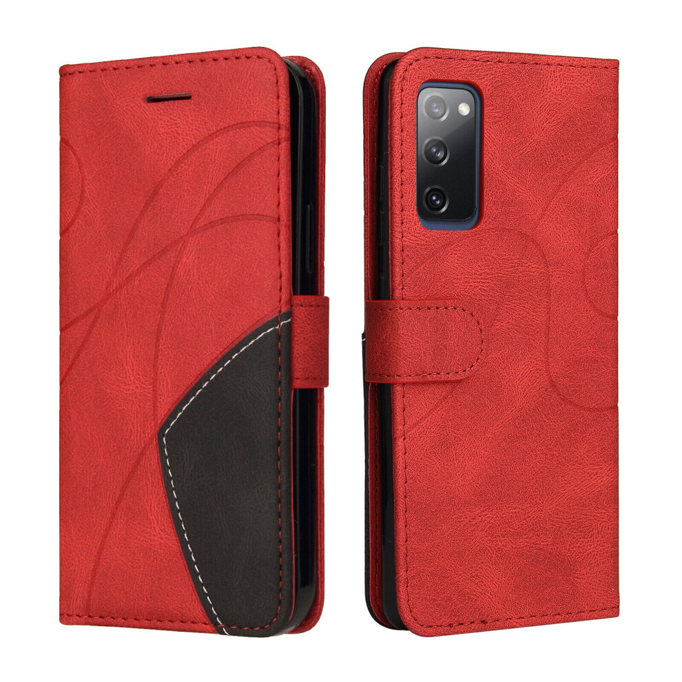 Samsung Galaxy S20 FE 4G/5G Case Card PU Holder Leather Cuir Wallet Flip Cover  - Red