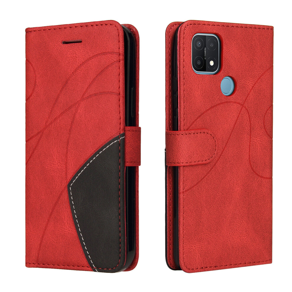 Oppo A15 Case Card Pu Holder Leather Cuir Wallet Flip Cover - Red 8764228928462