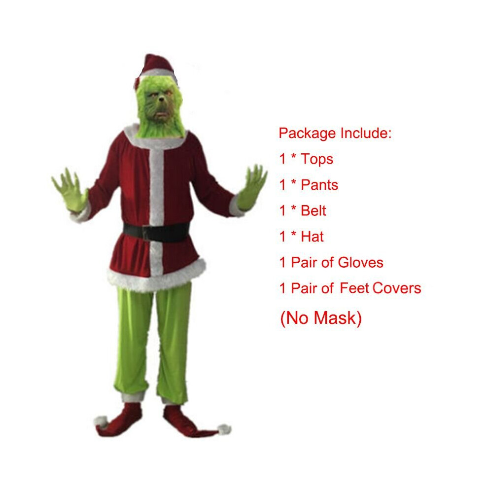 (Costume(No Mask), 2XL) Santa Grinch Cosplay Costume How the Grinch Stole Christmas Suit Halloween Set