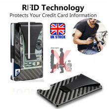 Mens Wallet RFID Blocking Slim Carbon Fiber Clip Credit ID Card Holder