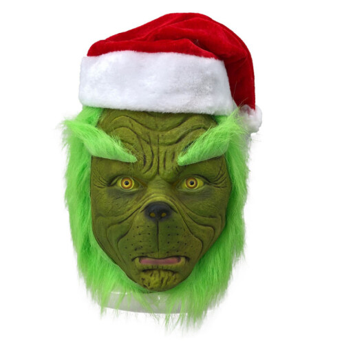 Rascal Πράσινο τέρας Η μάσκα Grinch με χριστουγεννιάτικο καπέλο Cosplay Custume Xmas 2