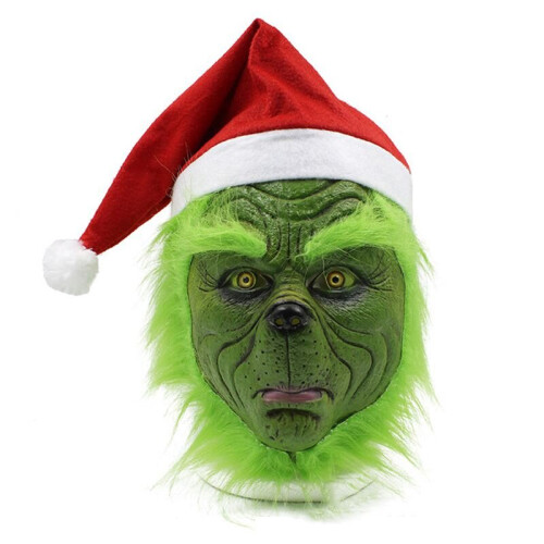 Rascal Πράσινο τέρας Η μάσκα Grinch με χριστουγεννιάτικο καπέλο Cosplay Custume Xmas