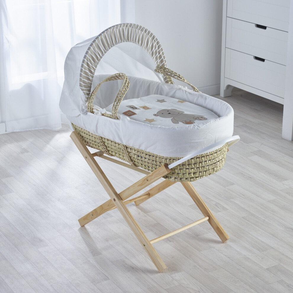 ABC Teddy Cream Palm Moses Basket with Opal Folding Stand Natural