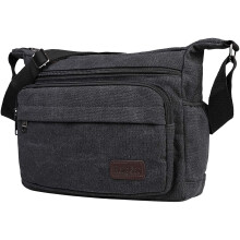 (Black) JAKAGO Waterproof Messenger Shoulder Bag Multi Pockets Crossbody Bag for for Men Women, Casual Travel Bag Canvas Handbag