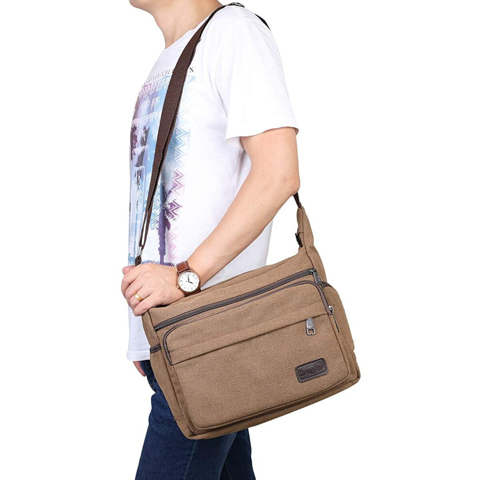 Coffee) JAKAGO Waterproof Messenger Shoulder Bag Multi Pockets Crossbody Bag  for for Men Women, Casual Travel Bag Canvas Handbag on OnBuy