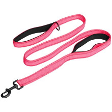 (Pink) MEKEET Large Dog Lead Leash, 1.5m Double Handles Dog Lead Heavy Duty Strong Nylon Reflective Dog Leash with 2 Padded Han