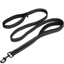 (Black) MEKEET Large Dog Lead Leash, 1.5m Double Handles Dog Lead Heavy Duty Strong Nylon Reflective Dog Leash with 2 Padded Han