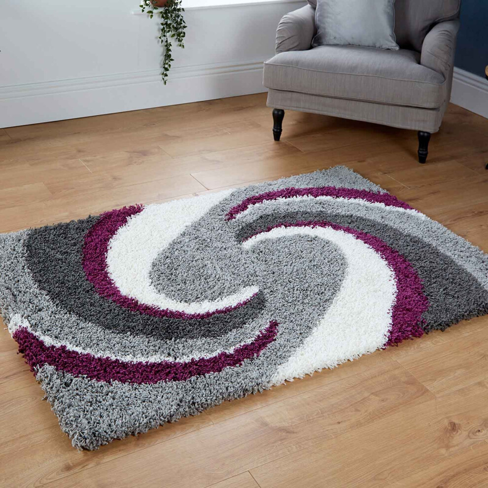 (160x230cm) Quality Large Modern Grey Silver Purple Shaggy Rugs