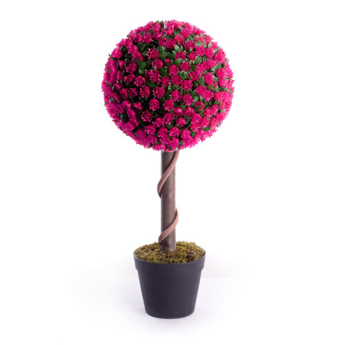 (Pink) Best Artificial 2ft - 60cm Rose Ball Topiary Tree