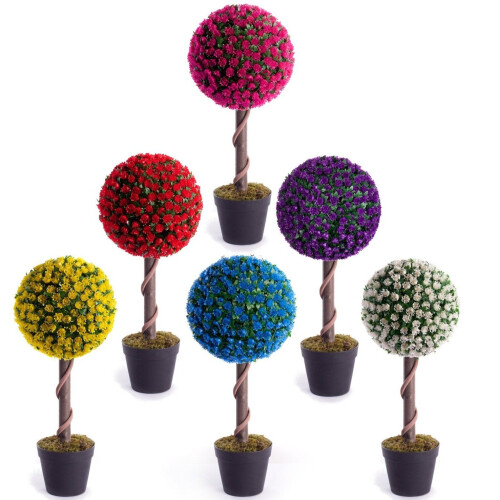(Pink) Best Artificial 2ft - 60cm Rose Ball Topiary Tree 1