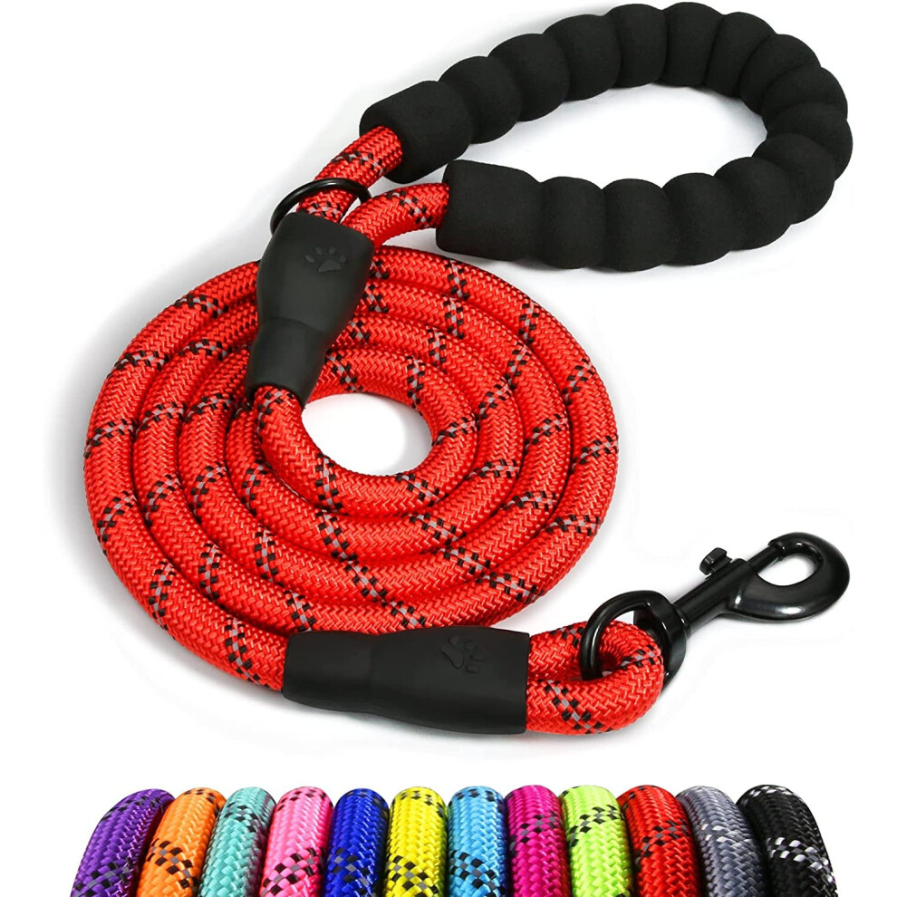 (150x1.2 cm (Pack of 1), Red) Taglory Rope Dog Lead with Soft Padded Handle, 4 FT Strong Reflective Dog Lead and Multi-Colour for Medium Dogs, 1.0cm,