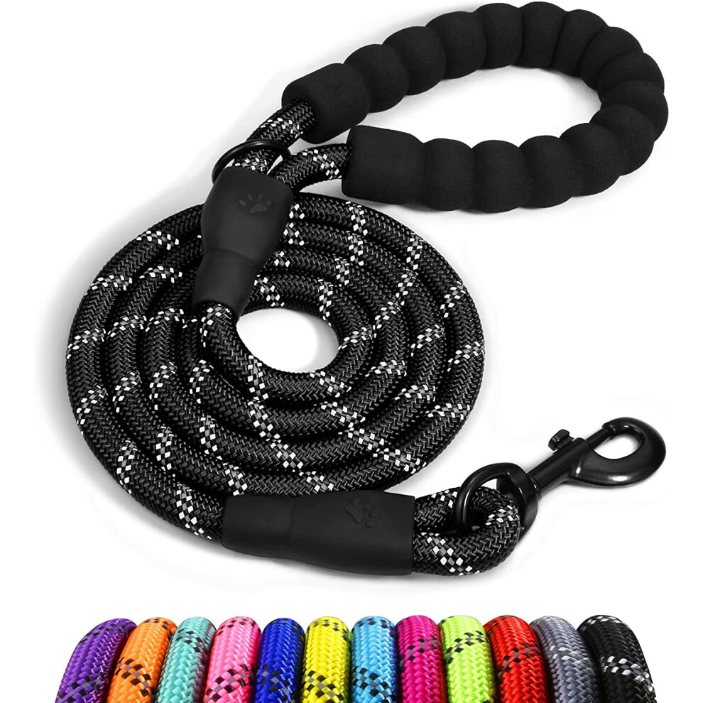 (150x1.2 cm (Pack of 1), Black) Taglory Rope Dog Lead with Soft Padded Handle, 4 FT Strong Reflective Dog Lead and Multi-Colour for Medium Dogs, 1.0cm