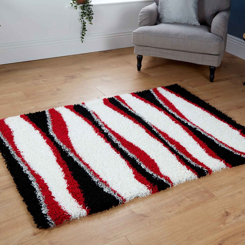 (120x170cm) Large Modern Thick Quality Black Red Shaggy Rugs