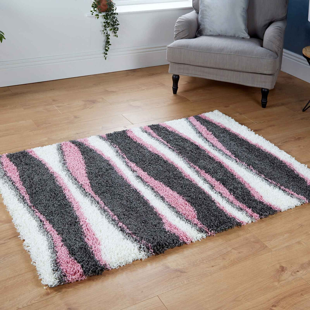 (120x170cm) Modern Quality Thick Grey Silver Pink Shaggy Rugs