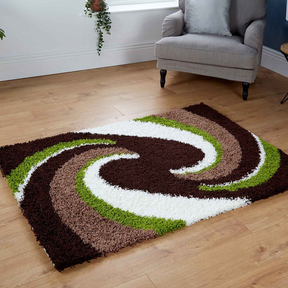 (60x120cm) Modern Quality Large Brown Green Swirls Shaggy Rugs