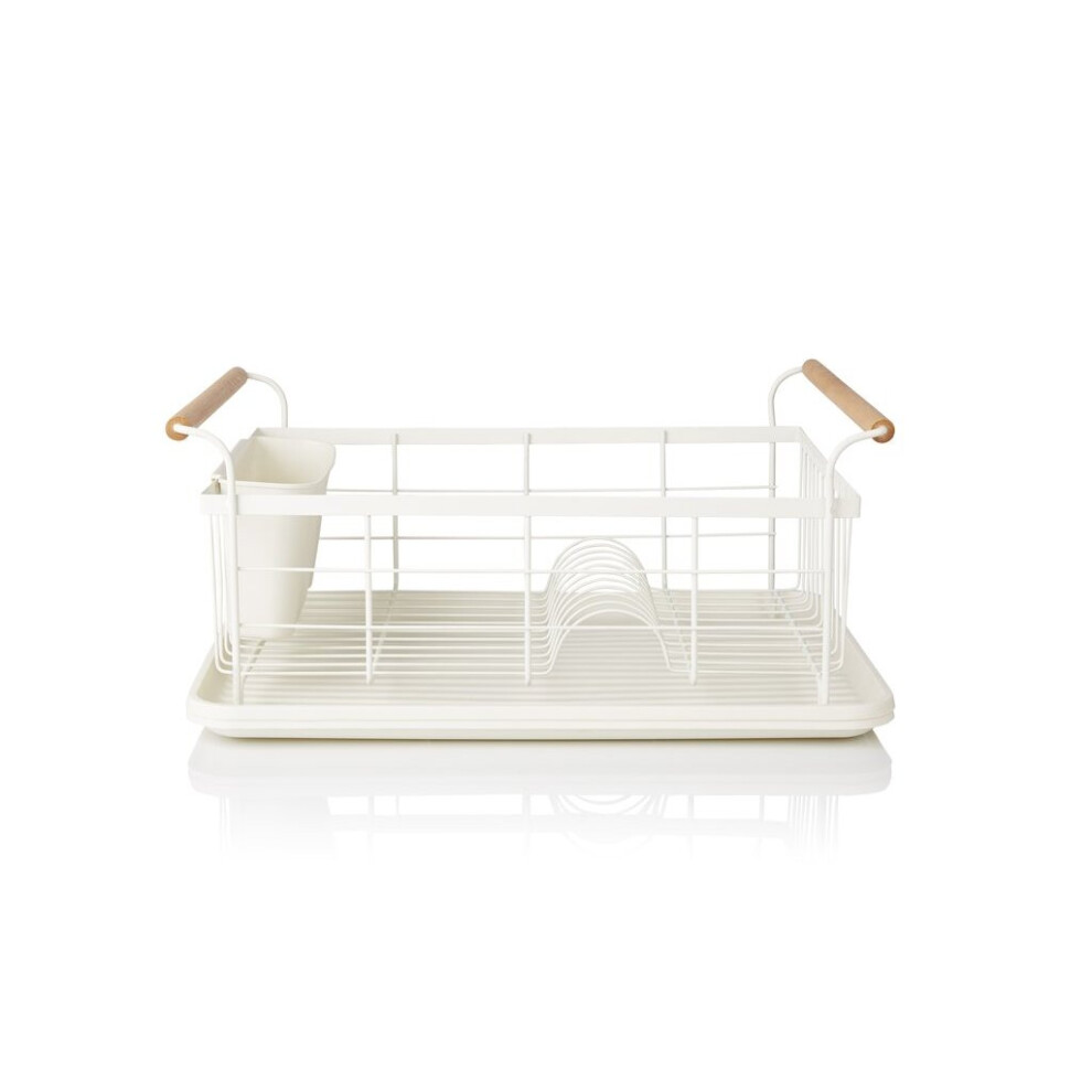 (White) SWAN Nordic Dish Rack With Separate Cutlery Holder, Removable Drip Tray, Scandinavian Design, Cotton White, SWKA5062WHTN