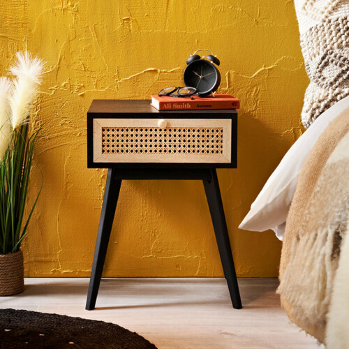Spot On Dealz 1 Drawer Bedside Night Stand Table Lamp Black Cane Design G-0488