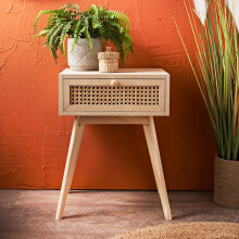 1 Drawer Bedside Night Stand Table Lamp Natural Cane Design G-0489