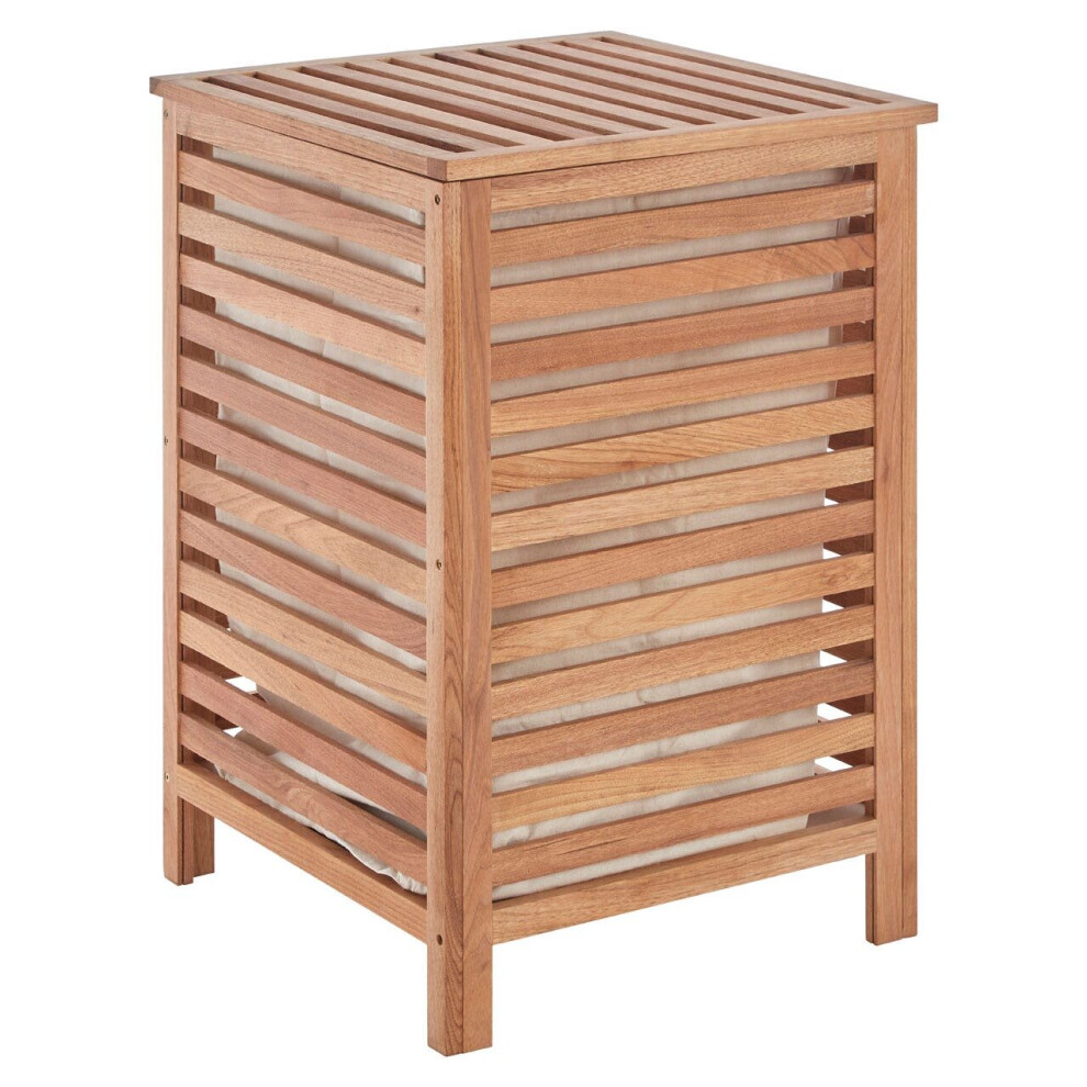Premier Housewares Walnut Wood Laundry Hamper Natural Oiled Finish