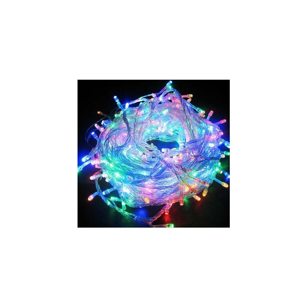 (500 LED's) Multi-Coloured LED Outdoor Waterproof Clear Cable Mains String Lights with optional timer & memory