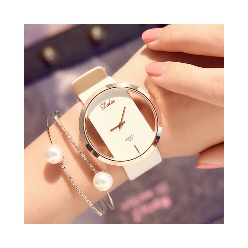 (White) New Women's Classic Casual Quartz Watch Artificial Leather Wrist Watches