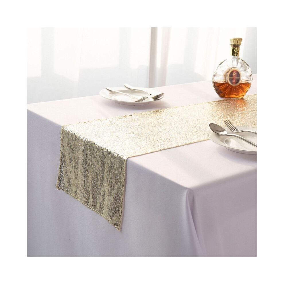 (Champagne-30*275CM) 12"x108" Glitter Sequin Table Runners Cover Sparkly Christmas Party Wedding-image-OPC-P8M2W2R-NEW