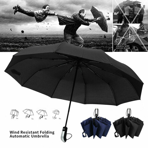 Blue 10 Ribs Windproof Automatic Open Close Folding Umbrella 2