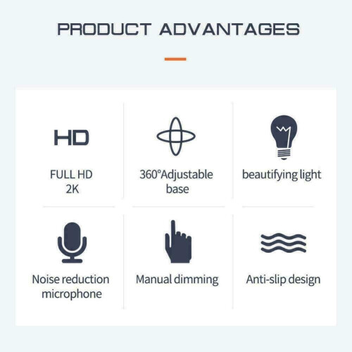 2K HD Autofocus USB 2.0 Webcam With LED Ring Light 360 Adjustable For PC/Laptop 1