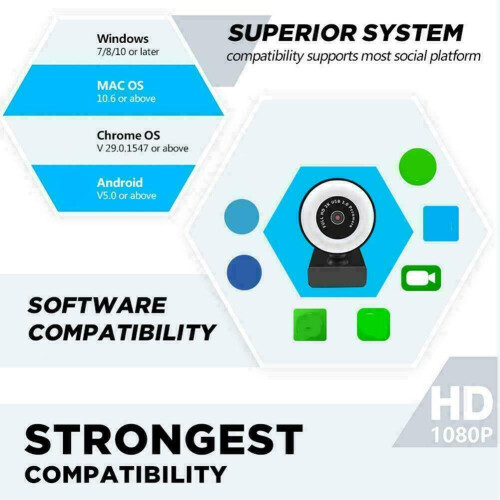 2K HD Autofocus USB 2.0 Webcam With LED Ring Light 360 Adjustable For PC/Laptop 2