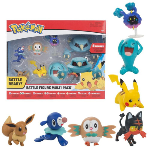 8 Pcs / Set Pokemon Pikachu Figures Popplio Rowlet Cosmog Metang Eevee  Litten Wobbuffet Pika Action Figure