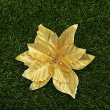(10Pcs Gold) 10X Christmas Large Poinsettia Glitter Flower Tree Xmas Hanging Party Decor 13cm