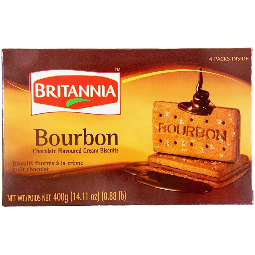 (Pack of 1) Britannia Bourbon 400g Family Pack,Topped with Sugar Crystals, Crunchy Chocolate Biscuits