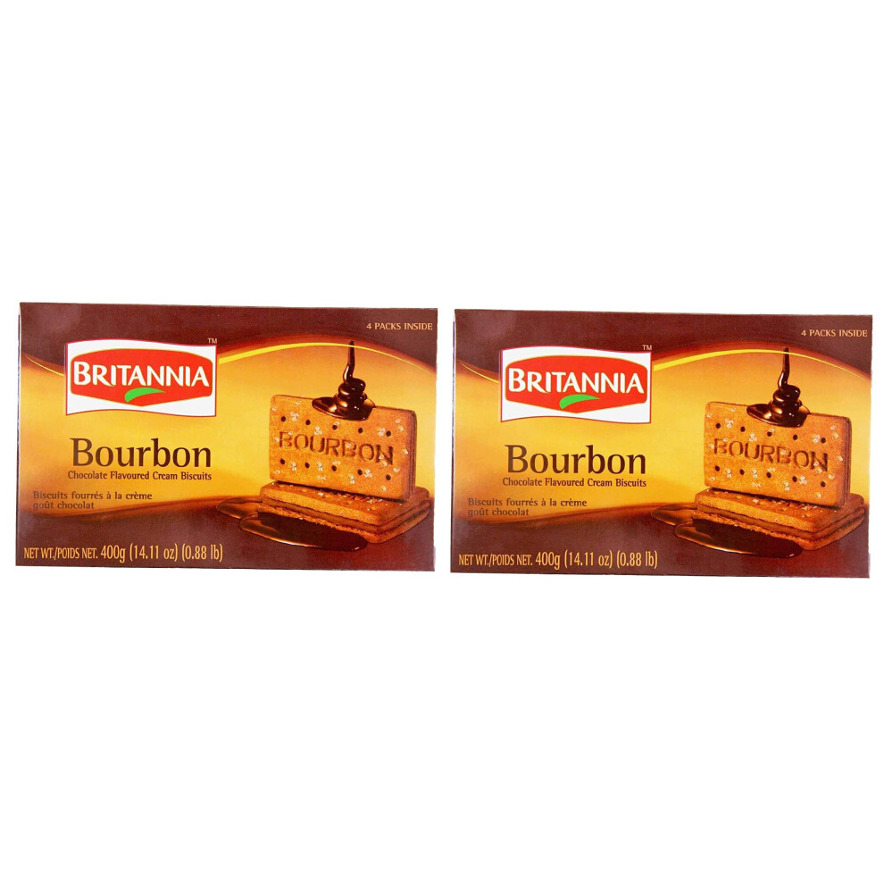 (Pack of 2) Britannia Bourbon 400g Family Pack,Topped with Sugar Crystals, Crunchy Chocolate Biscuits