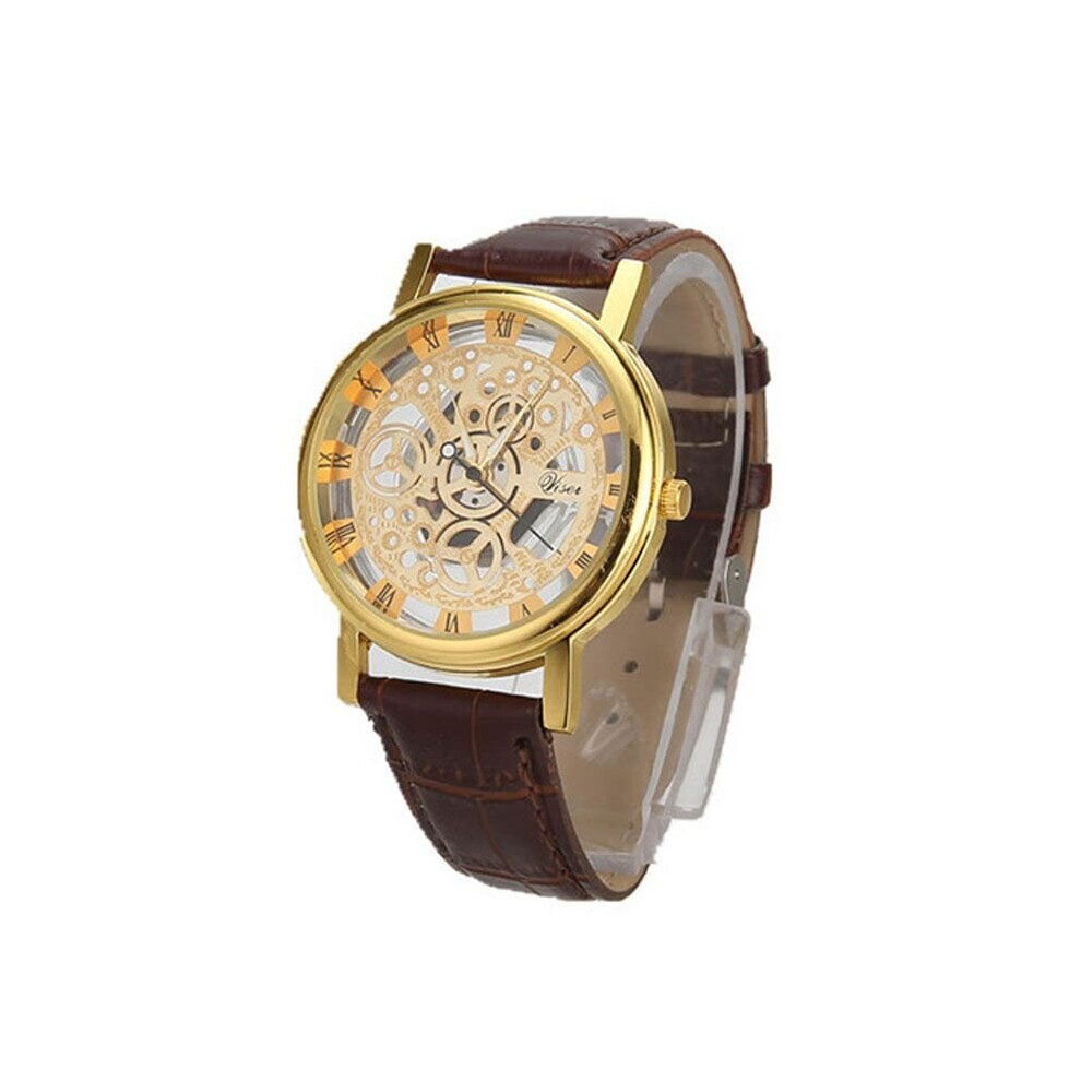 (Gold Brown) Men's Fashion Luxury Stainless Steel Quartz Military Sport Dial Wrist Watch Multicoloured