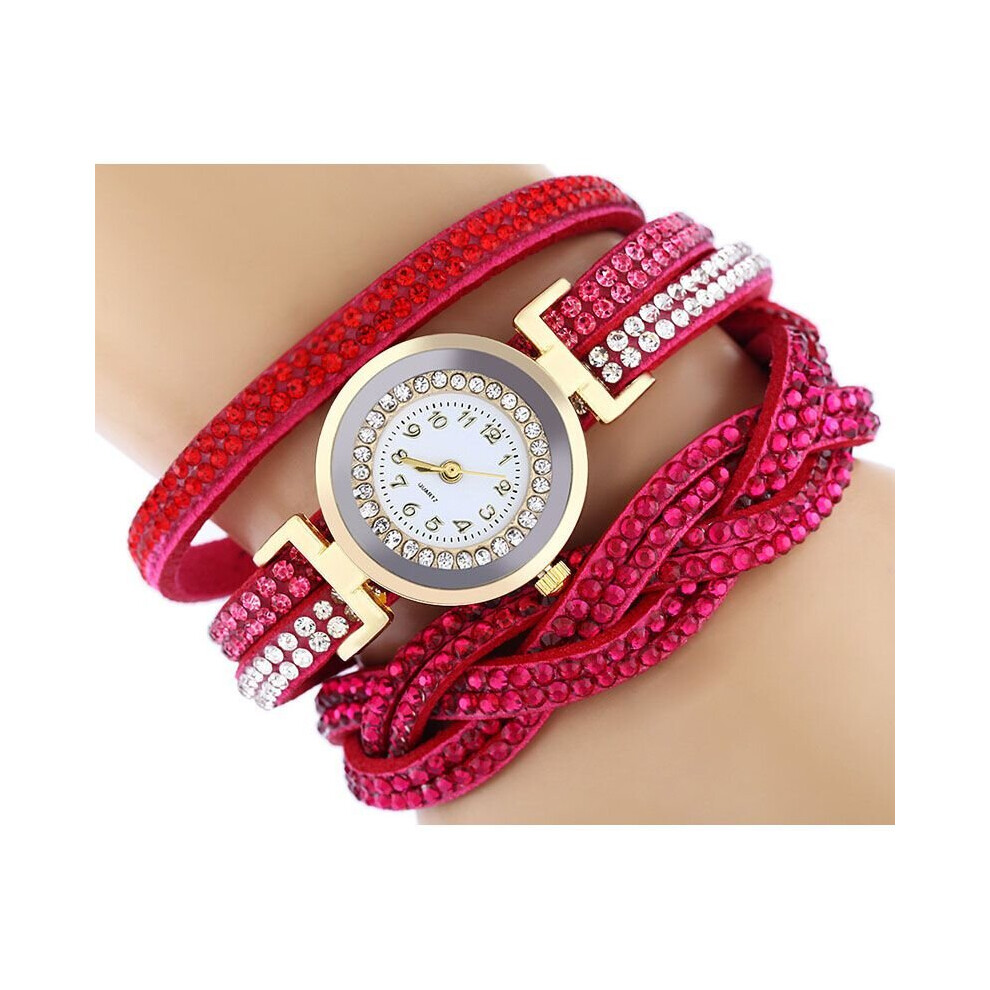 (RoseRed) Fashion Women's Watch Bracelet Crystal Leather Dress Analog Quartz Wrist Watches