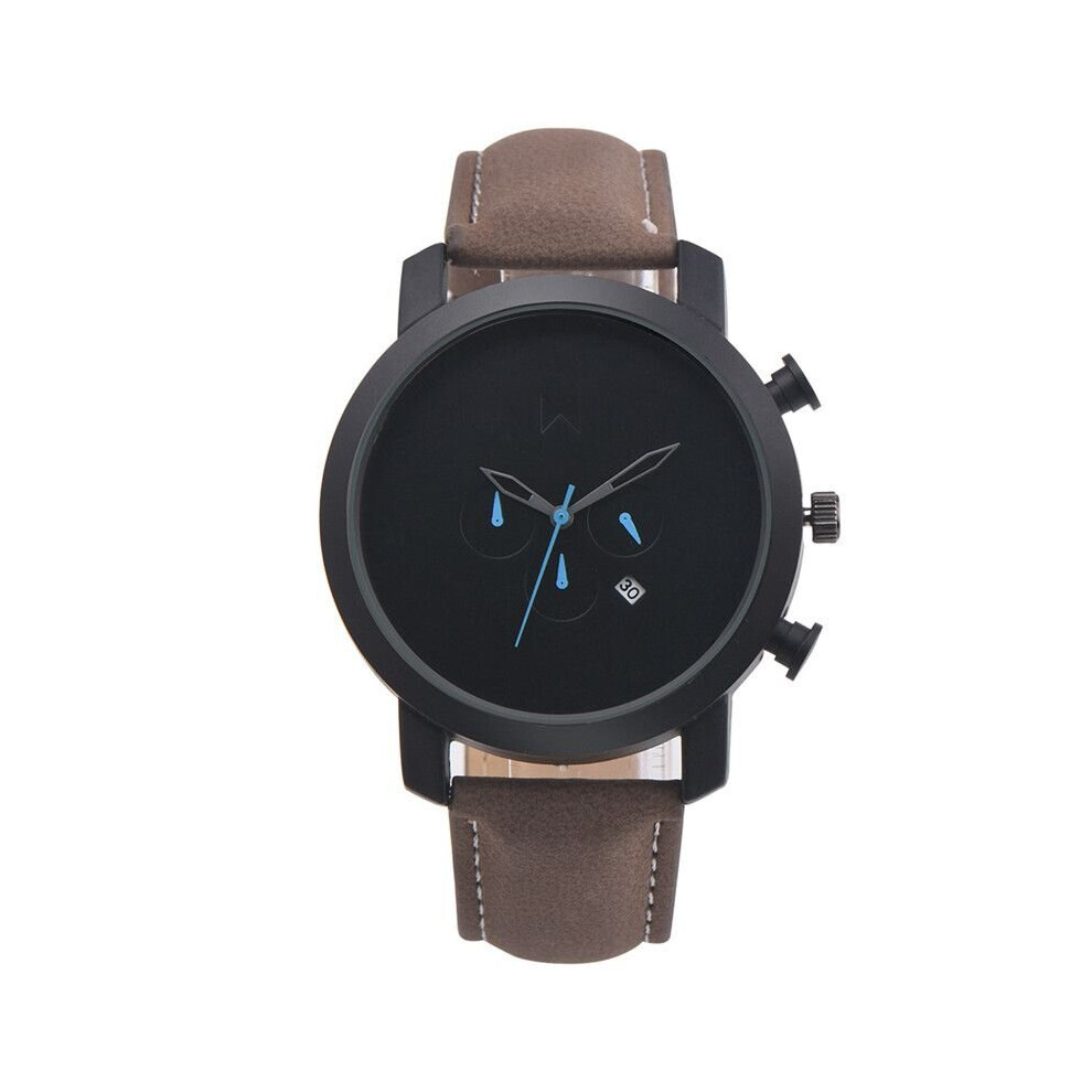 (DarkBrown) Watch Day And Date Display Clock Black Dial Quartz Wristwatch Calendar Watch