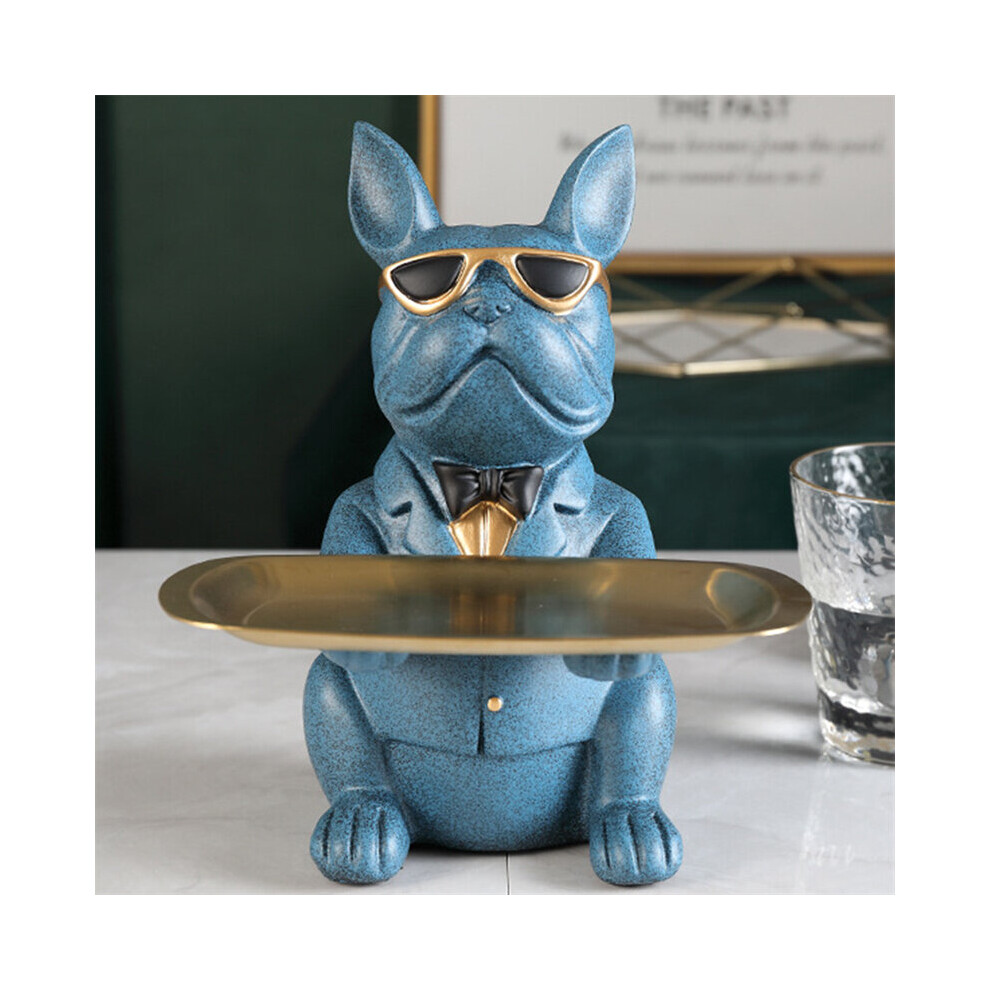 (Blue) Nordic French Bulldog Sculpture Dog Statue Statue Jewelry Storage Table Decoration Gift Belt Plate Glasses Tray Home Art Statue