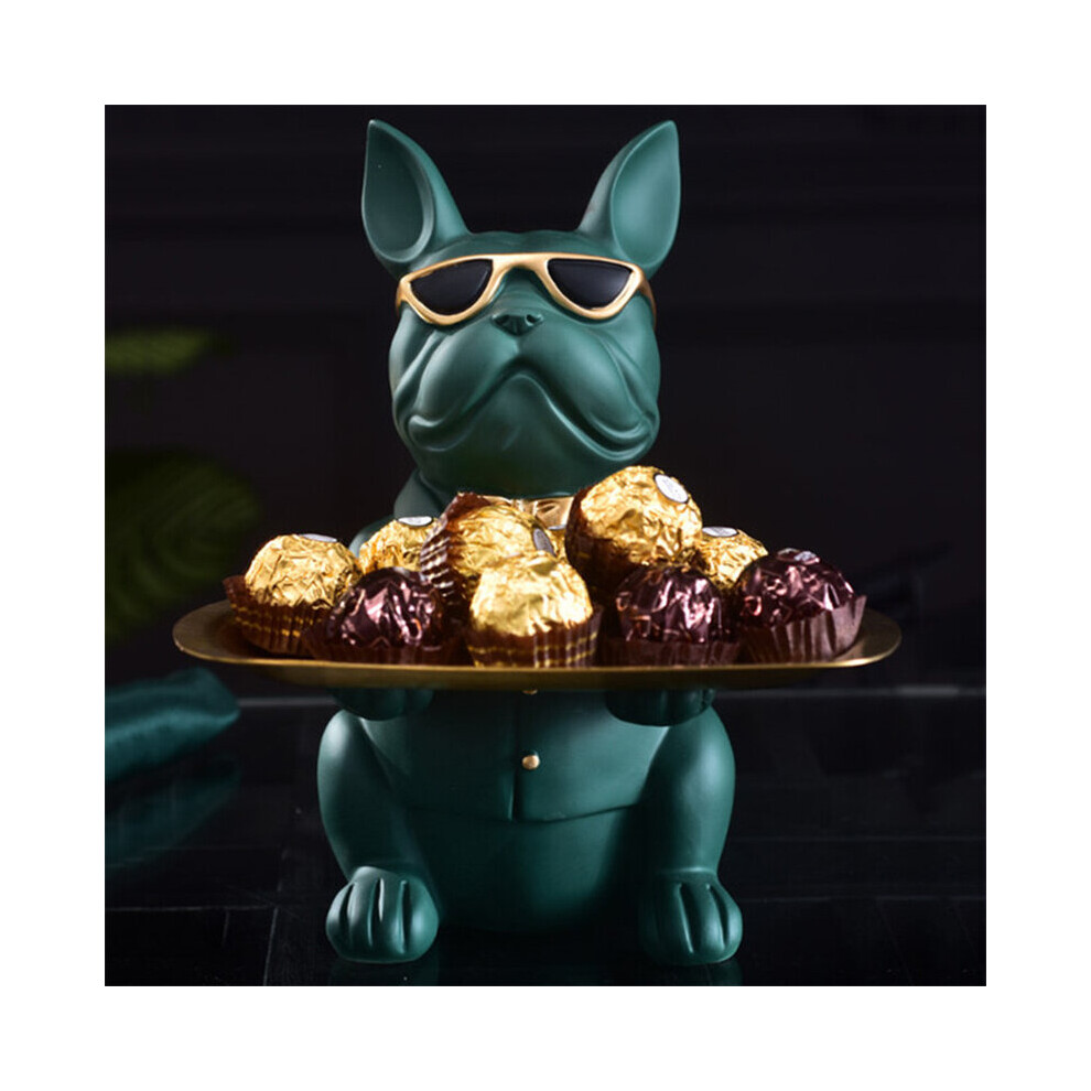 (Green) Nordic French Bulldog Sculpture Dog Statue Statue Jewelry Storage Table Decoration Gift Belt Plate Glasses Tray Home Art Statue